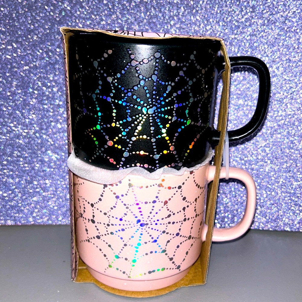 Cobwebs & Cauldrons Two Stackable Iridescent Spiderweb Mugs